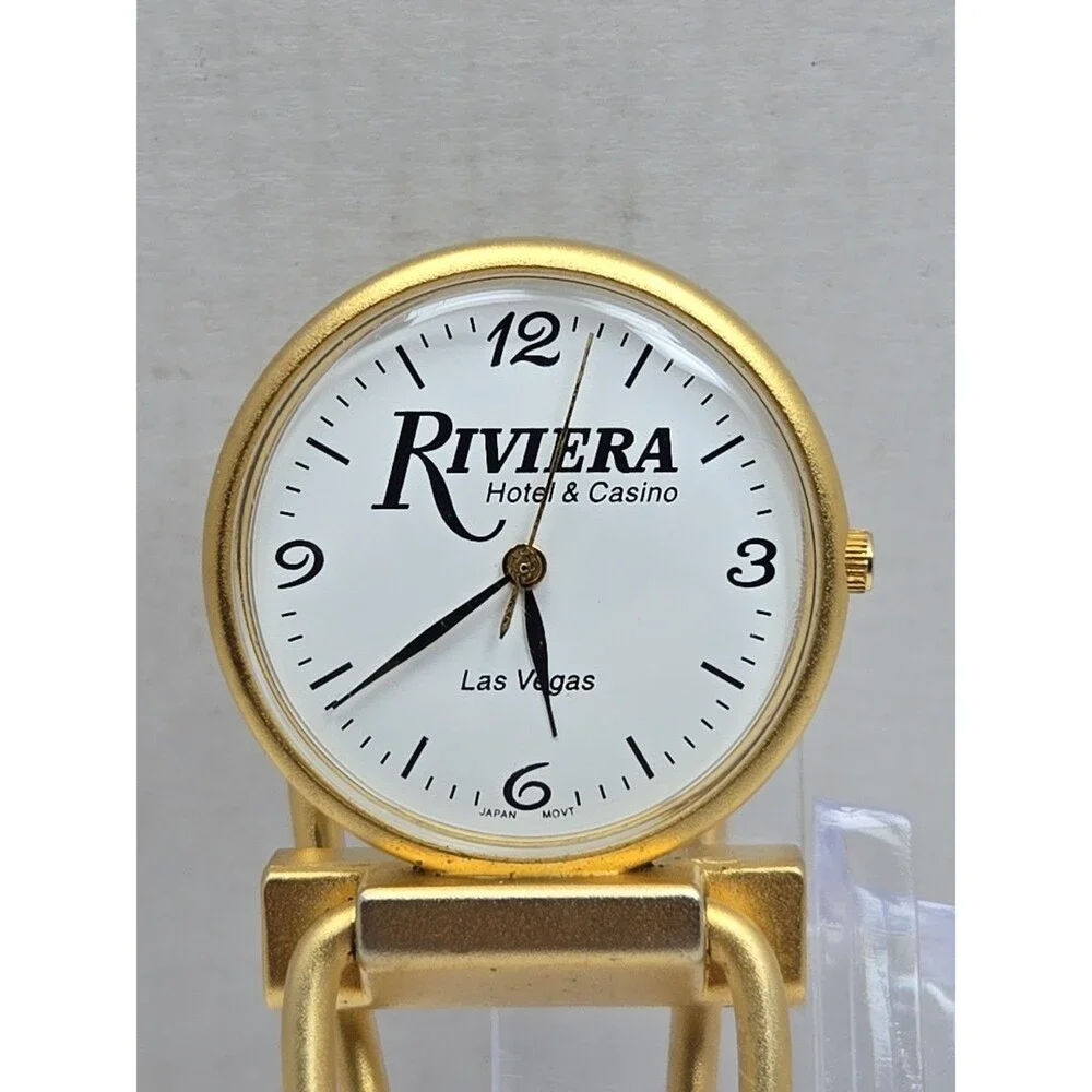 Vintage Riviera Hotel Casino Las Vegas Gold Tone Money Clip Watch New Battery